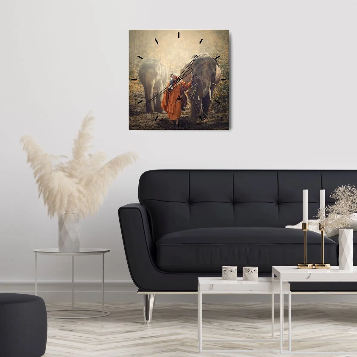 Orologio da parete - Orologio in Vetro - Un monaco con una tunica arancione guida un elefante nella foresta. - 30x30cm - Comprensione perfetta - Decorazione murale moderna per soggiorno e camera da letto ARTTOR