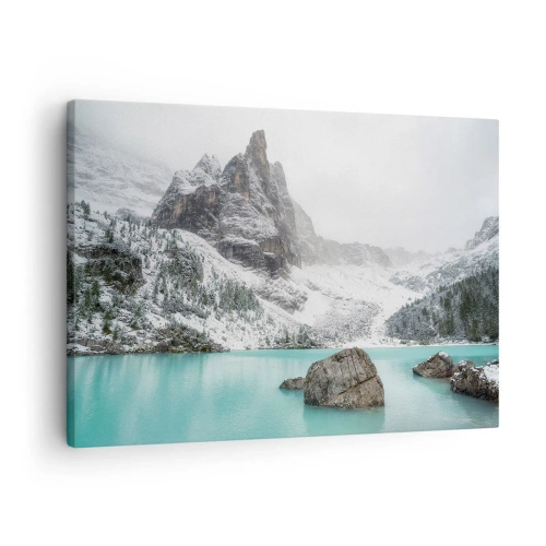 Quadro su tela - Stampe su Tela - Un paesaggio montano con un lago circondato da cime innevate - 70x50cm - Di guardia - Decorazione murale moderna per soggiorno e camera da letto ARTTOR