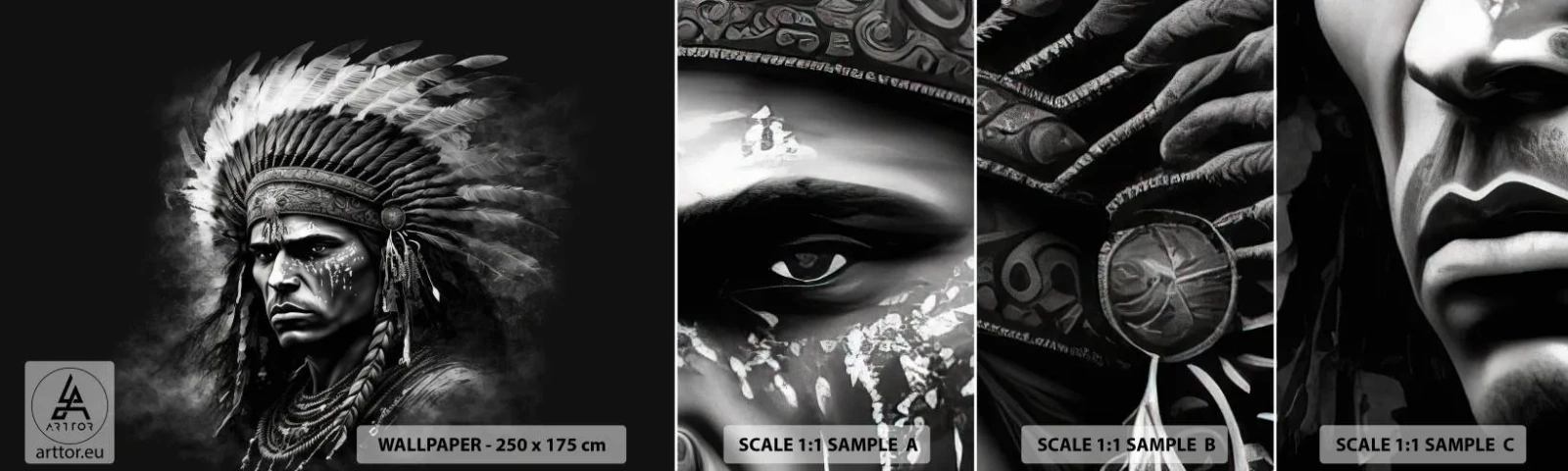 Campione di Fotomurale Adesivo Deluxe Sticker - Capo e guerriero - indiano, Tribù, Etnico - 100x30 cm