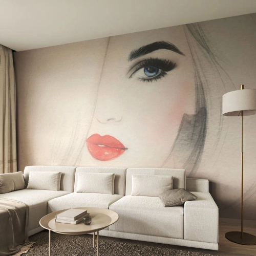 Fotomurali Autoadesivo Deluxe Sticker - Ipnotizza e inebria - Ritratto di una donna, Volto di donna, labbra rosse - 500x350 cm