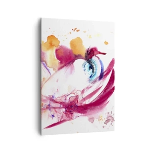 Quadro su tela - Stampe su Tela - Un volto astratto con occhi espressivi e accenti rossi. - 50x70cm - Insieme il mondo fiorisce - Decorazione murale moderna per soggiorno e camera da letto ARTTOR