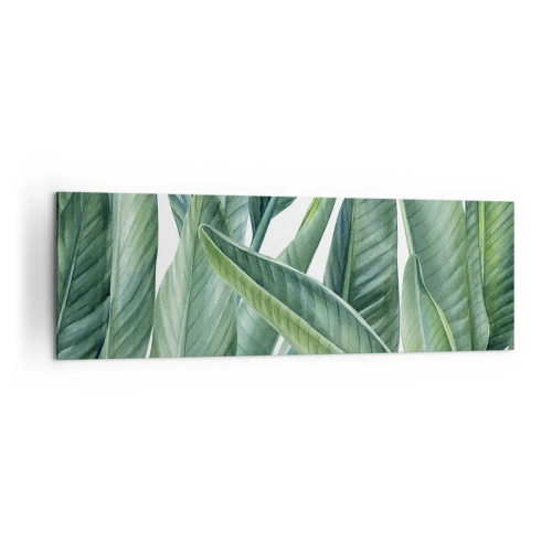 Quadro su tela - Stampe su Tela - Foglie verdi in stile minimalista e botanico - 160x50cm - Il verde in sé - Decorazione murale moderna per soggiorno e camera da letto ARTTOR