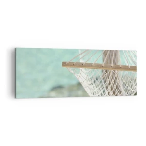 Quadro su tela - Stampe su Tela - Un'amaca con vista sull'acqua turchese - 140x50cm - Tempo di relax - Decorazione murale moderna per soggiorno e camera da letto ARTTOR