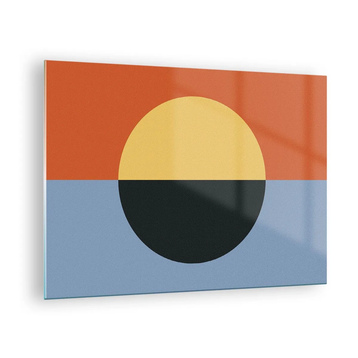 Quadro su vetro - Composizione astratta con un cerchio in tonalità calde e fredde - 70x50cm - Composizione di caldo e freddo - Decorazione murale moderna per soggiorno e camera da letto ARTTOR