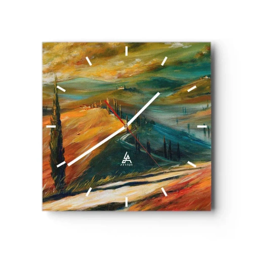 Orologio da parete - Orologio in Vetro - Paesaggio toscano con campi, strada e cipressi - 30x30cm - Paesaggio toscano - Decorazione murale moderna per soggiorno e camera da letto ARTTOR