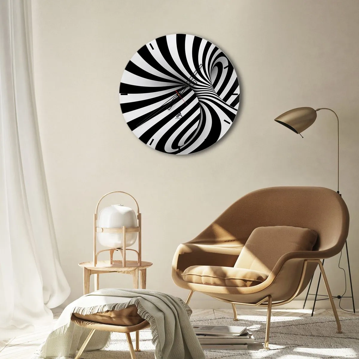 Orologio da parete - Orologio in Vetro - Tunnel ottico astratto in bianco e nero - 30x30cm - Composizione: spazio danzante - Decorazione murale moderna per soggiorno, cucina e camera da letto ARTTOR