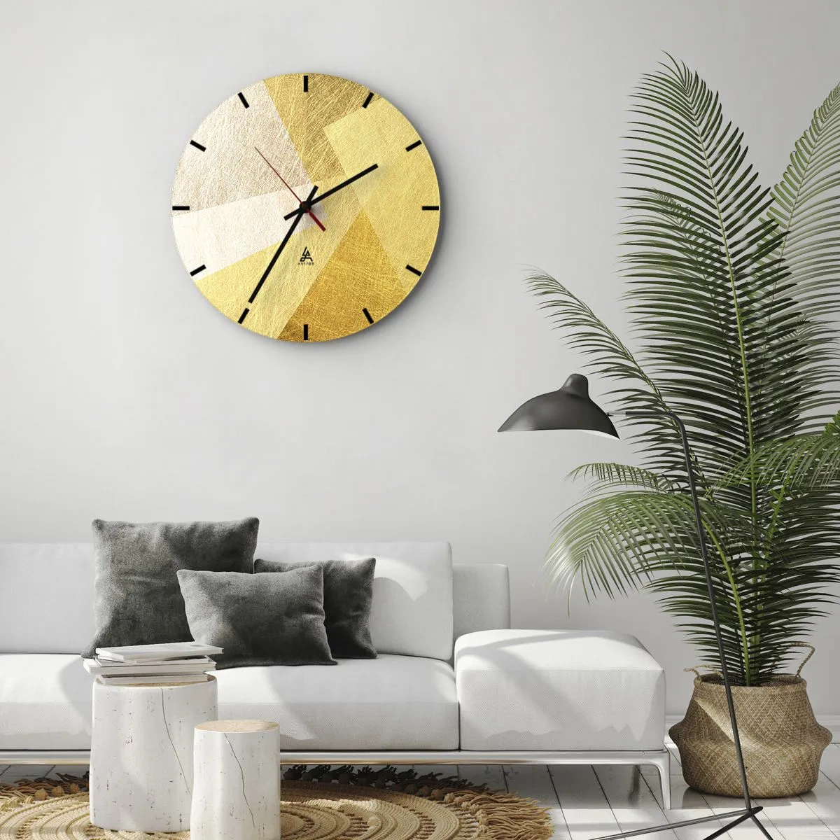 Orologio da parete - Orologio in Vetro - Forme geometriche dorate in una composizione moderna - 30x30cm - La pace della geometria - Decorazione murale moderna per soggiorno, cucina e camera da letto ARTTOR