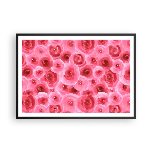 Poster in cornice nera - Delicate rose nelle tonalità pastello del rosa - 100x70cm - Rose in alto e in basso - Decorazione murale moderna per soggiorno e camera da letto ARTTOR
