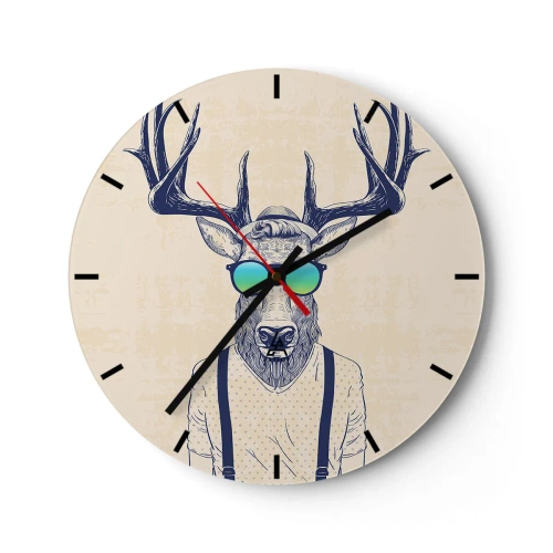 Orologio da parete - Orologio in Vetro - Cervo con occhiali da sole in stile hipster - 30x30cm - E chi ti aspettavi? - Decorazione murale moderna per soggiorno, cucina e camera da letto ARTTOR