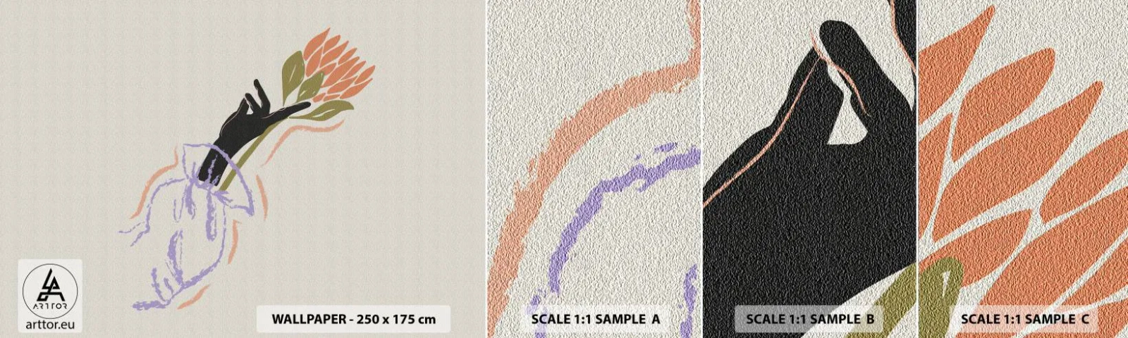 Campione Di Fotomurale Standard Eco - Tocco delicato - Mano, Fiore, Minimalismo - 100x30 cm