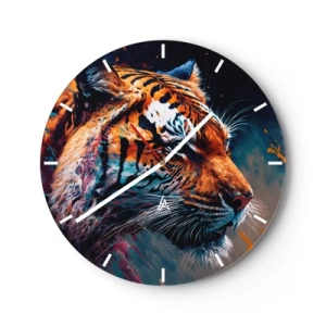 Orologio da parete - Orologio in Vetro - Ritratto di una tigre dai colori intensi con accenti pittorici - 30x30cm - Bellezza selvaggia - Decorazione murale moderna per soggiorno, cucina e camera da letto ARTTOR