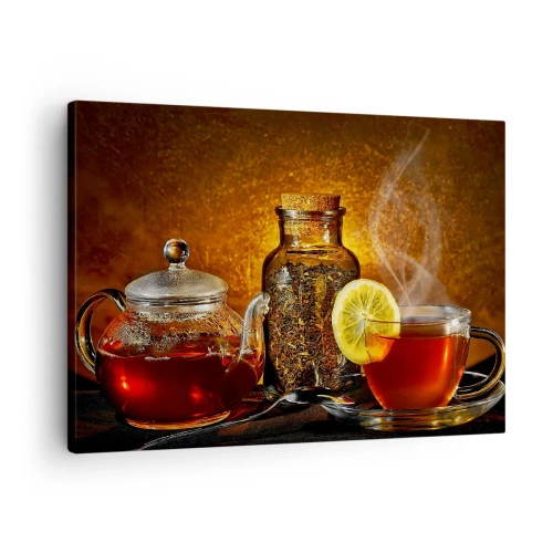 Quadro su tela - Stampe su Tela - Tè in una brocca di vetro con limone e tè sfuso - 70x50cm - Nello stile dei maestri olandesi - Decorazione murale moderna per soggiorno e camera da letto ARTTOR