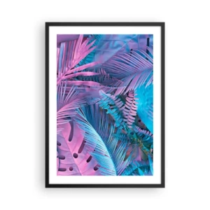 Poster in cornice nera - Foglie tropicali colorate in tonalità neon di rosa e blu - 50x70cm - Tropici in rosa e blu - Decorazione murale moderna per soggiorno e camera da letto ARTTOR