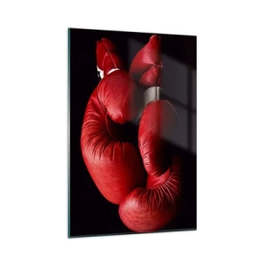 Quadro su vetro - Guantoni da boxe rossi su sfondo nero - 80x120cm - Dopo le emozioni del combattimento - Decorazione murale moderna per soggiorno e camera da letto ARTTOR