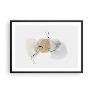 Poster in cornice nera - Astrazione minimalista nei toni del beige e del grigio - 70x50cm - Grani d'aria - Decorazione murale moderna per soggiorno e camera da letto ARTTOR