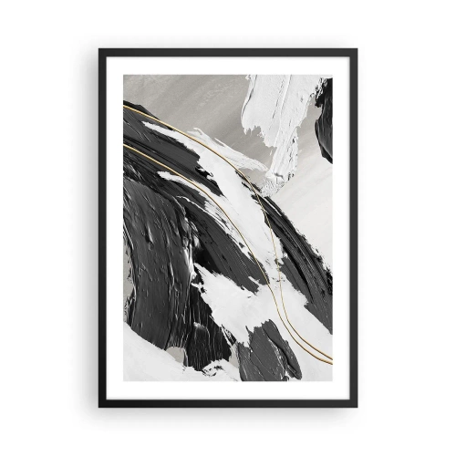 Poster in cornice nera - Pennellate astratte in nero, bianco e oro - 50x70cm - Astrazione con sfarzo - Decorazione murale moderna per soggiorno e camera da letto ARTTOR
