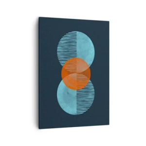 Quadro su tela - Stampe su Tela - Cerchi geometrici nei toni del blu e dell'arancione - 50x70cm - Composizione simmetrica - Decorazione murale moderna per soggiorno e camera da letto ARTTOR