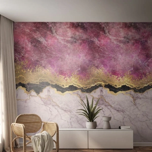 Fotomurali Premium Sand - Composizione astratta di marmo e oro con viola - 100x70cm - Sul confine - Decorazione murale moderna per soggiorno e camera da letto ARTTOR