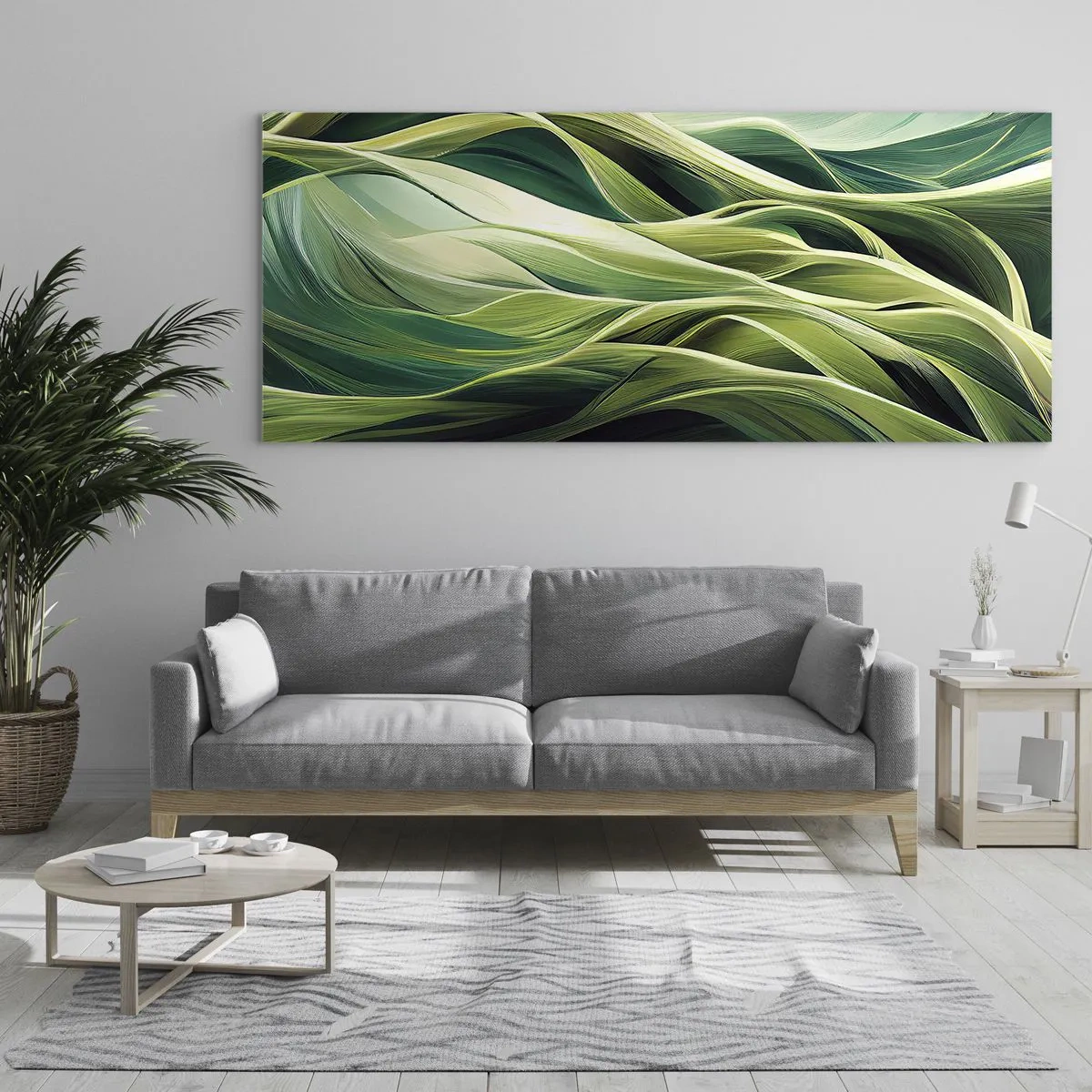 Quadro su vetro - Linee dinamiche nelle tonalità del verde - 160x50cm - Gioco astratto in verde - Decorazione murale moderna per soggiorno e camera da letto ARTTOR
