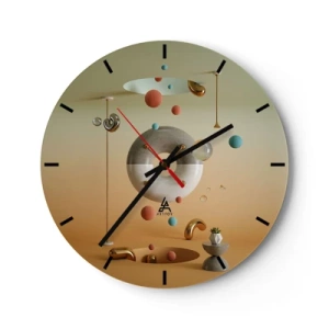 Orologio da parete - Orologio in Vetro - Composizione astratta con sfere e forme geometriche - 30x30cm - Tutto può succedere - Decorazione murale moderna per soggiorno, cucina e camera da letto ARTTOR