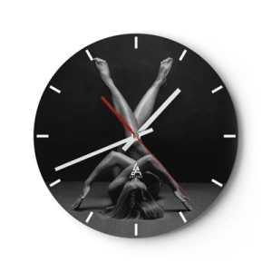 Orologio da parete - Orologio in Vetro - Silhouette artistica di una donna in posa dinamica su sfondo nero - 30x30cm - Geometria del nudo - Decorazione murale moderna per soggiorno, cucina e camera da letto ARTTOR