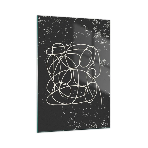 Quadro su vetro - Linea astratta a forma di groviglio su uno sfondo nero strutturato - 50x70cm - Il caos dei pensieri - Decorazione murale moderna per soggiorno e camera da letto ARTTOR