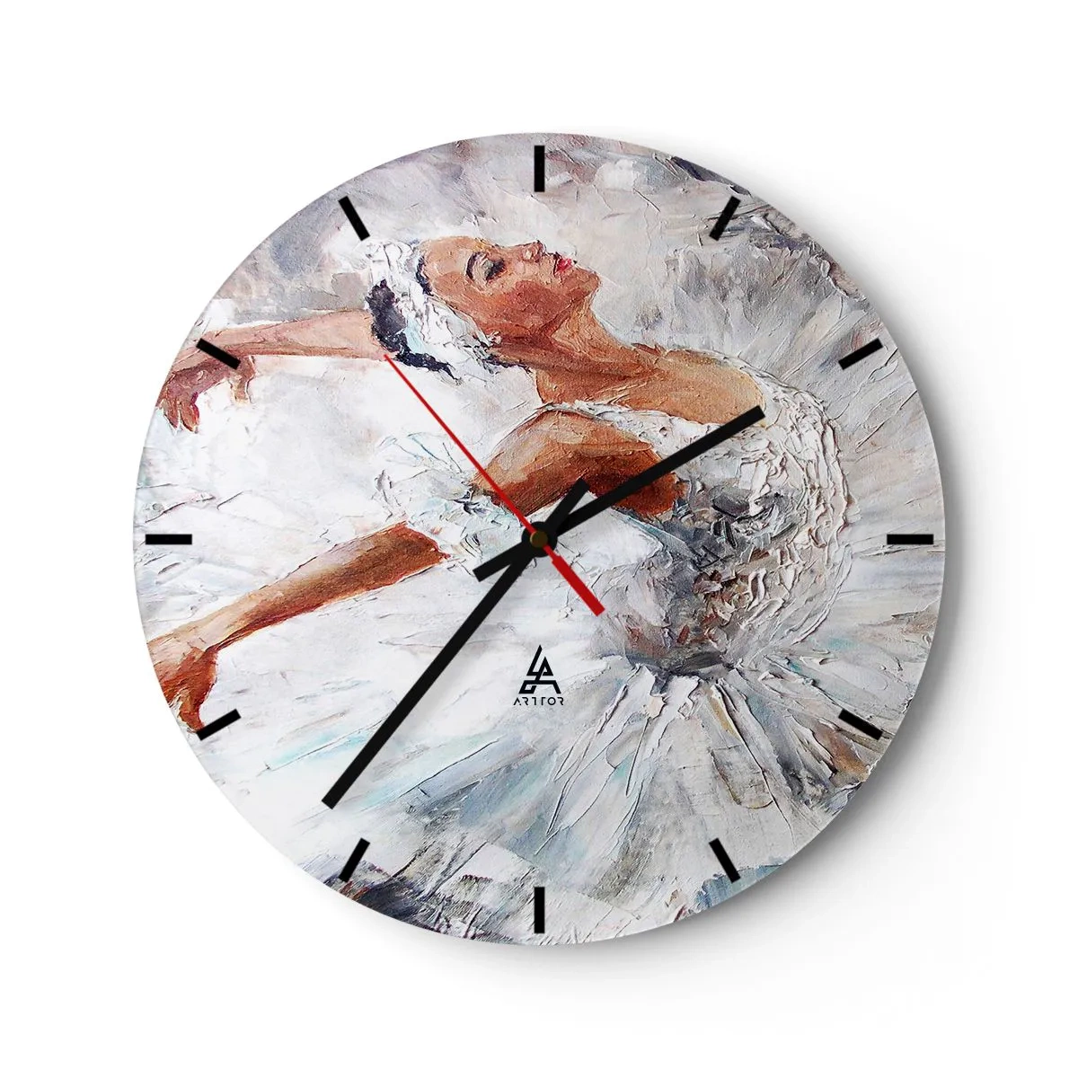Orologio da parete - Orologio in Vetro - Una ballerina in un abito bianco in stile impressionista - 30x30cm - Delicata e leggera come il tulle - Decorazione murale moderna per soggiorno, cucina e camera da letto ARTTOR