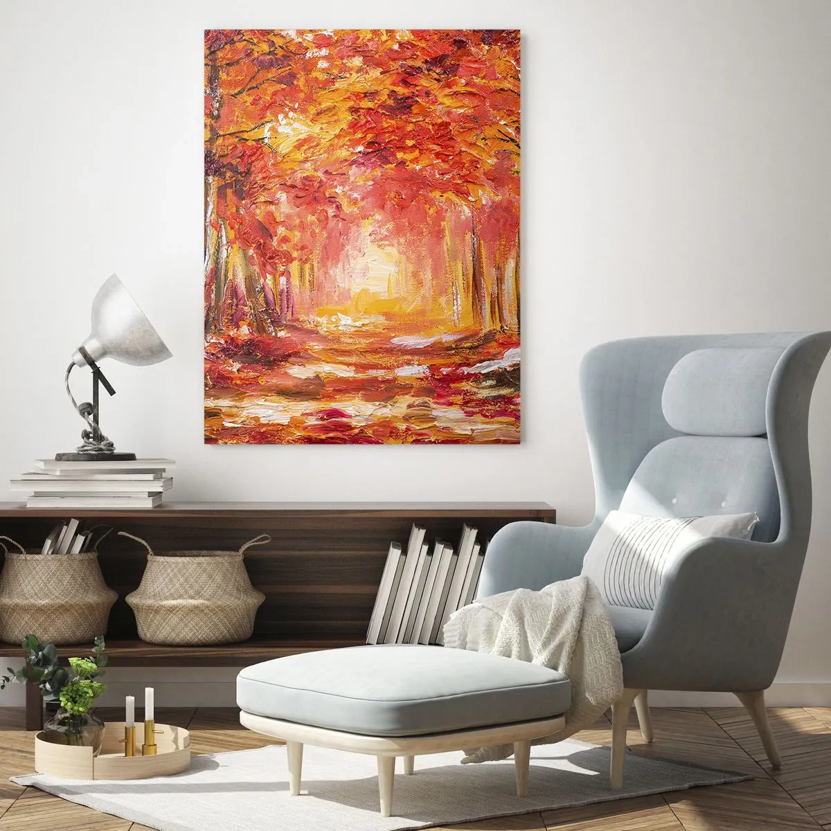 Quadro su vetro - Foresta autunnale nei toni del rame e dell'oro - 80x120cm - Foresta di rame - Decorazione murale moderna per soggiorno e camera da letto ARTTOR