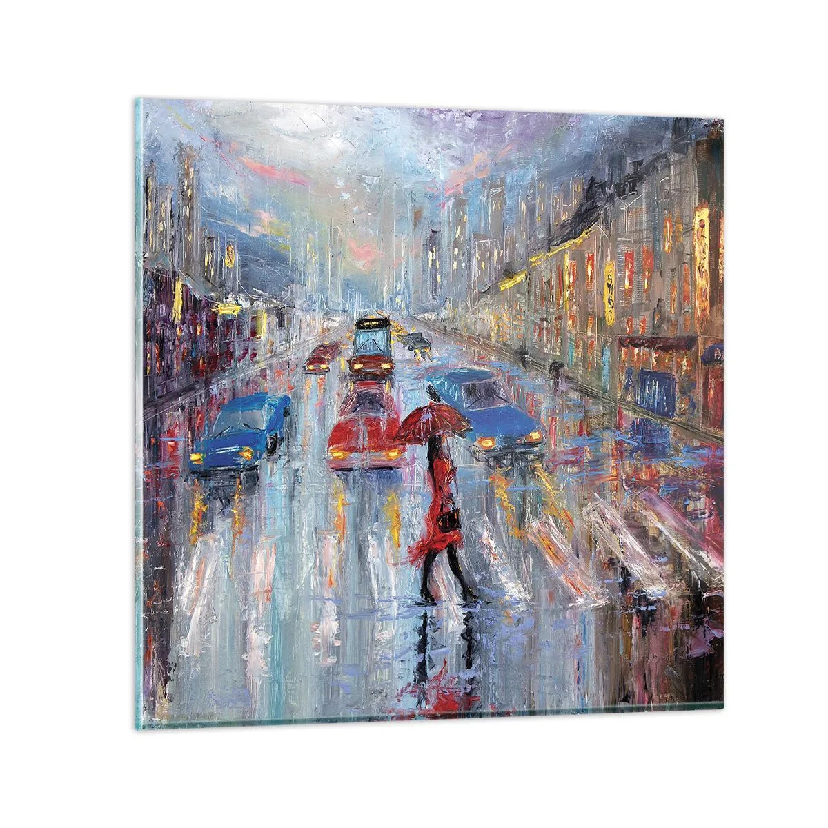 Quadro su vetro - Pomeriggio di pioggia in città - 30x30 cm