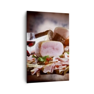 Quadro su tela - Stampe su Tela - Affettati con vino su sfondo rustico - 80x120cm - Sogno culinario con caraffa - Decorazione murale moderna per soggiorno e camera da letto ARTTOR