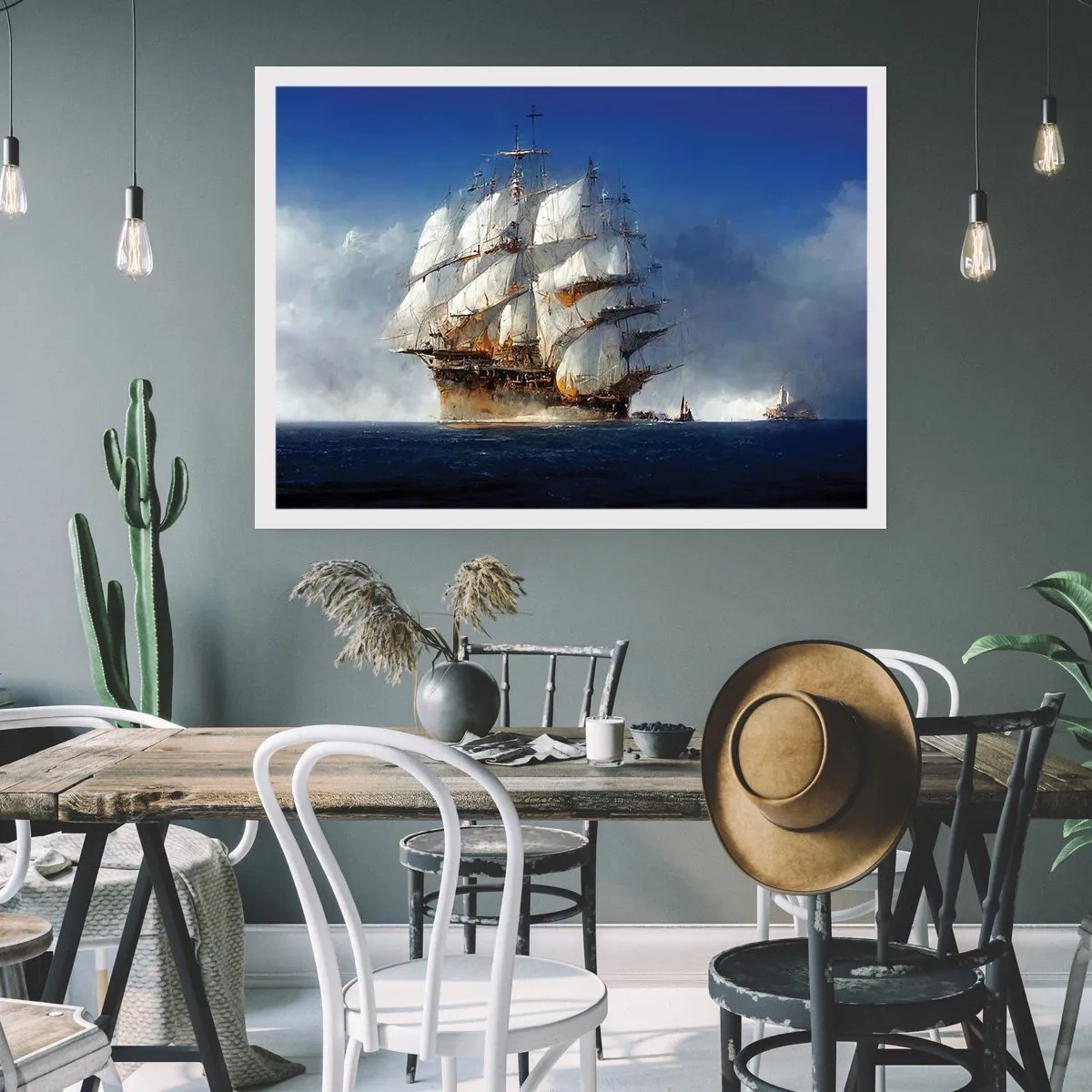 Poster - Una nave a vela in mare aperto sotto un cielo azzurro - 100x70cm - The great glory! - Decorazione murale moderna per soggiorno e camera da letto ARTTOR