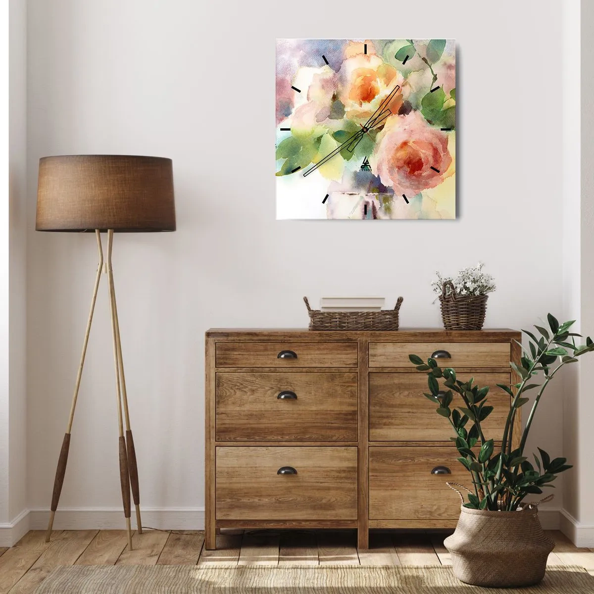 Orologio da parete - Orologio in Vetro - Delicati come un acquerello - 40x40 cm