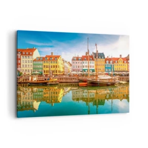 Quadro su tela - Stampe su Tela - Colorate case sui canali di Copenaghen - 100x70cm - Sull'acqua liscia come uno specchio - Decorazione murale moderna per soggiorno e camera da letto ARTTOR