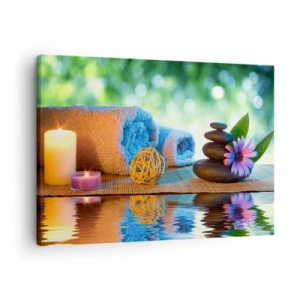 Quadro su tela - Stampe su Tela - Set SPA rilassante con asciugamani, candele e pietre - 70x50cm - Tempo per il corpo - Decorazione murale moderna per soggiorno e camera da letto ARTTOR