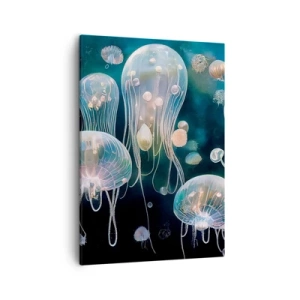 Quadro su tela - Stampe su Tela - Delicate meduse nel mondo sottomarino - 50x70cm - Danza sottomarina - Decorazione murale moderna per soggiorno e camera da letto ARTTOR