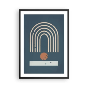 Poster in cornice nera - Archi geometrici e una sfera su uno sfondo scuro - 50x70cm - Geometria in blu - Decorazione murale moderna per soggiorno e camera da letto ARTTOR