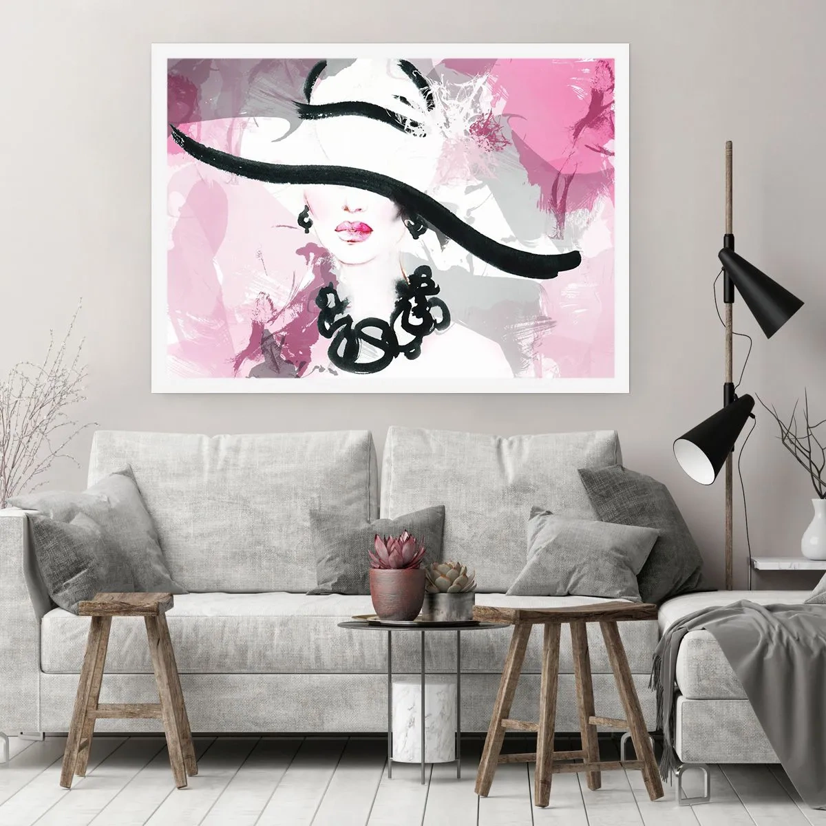 Poster - Ritratto di donna in nero e rosa - 50x40 cm