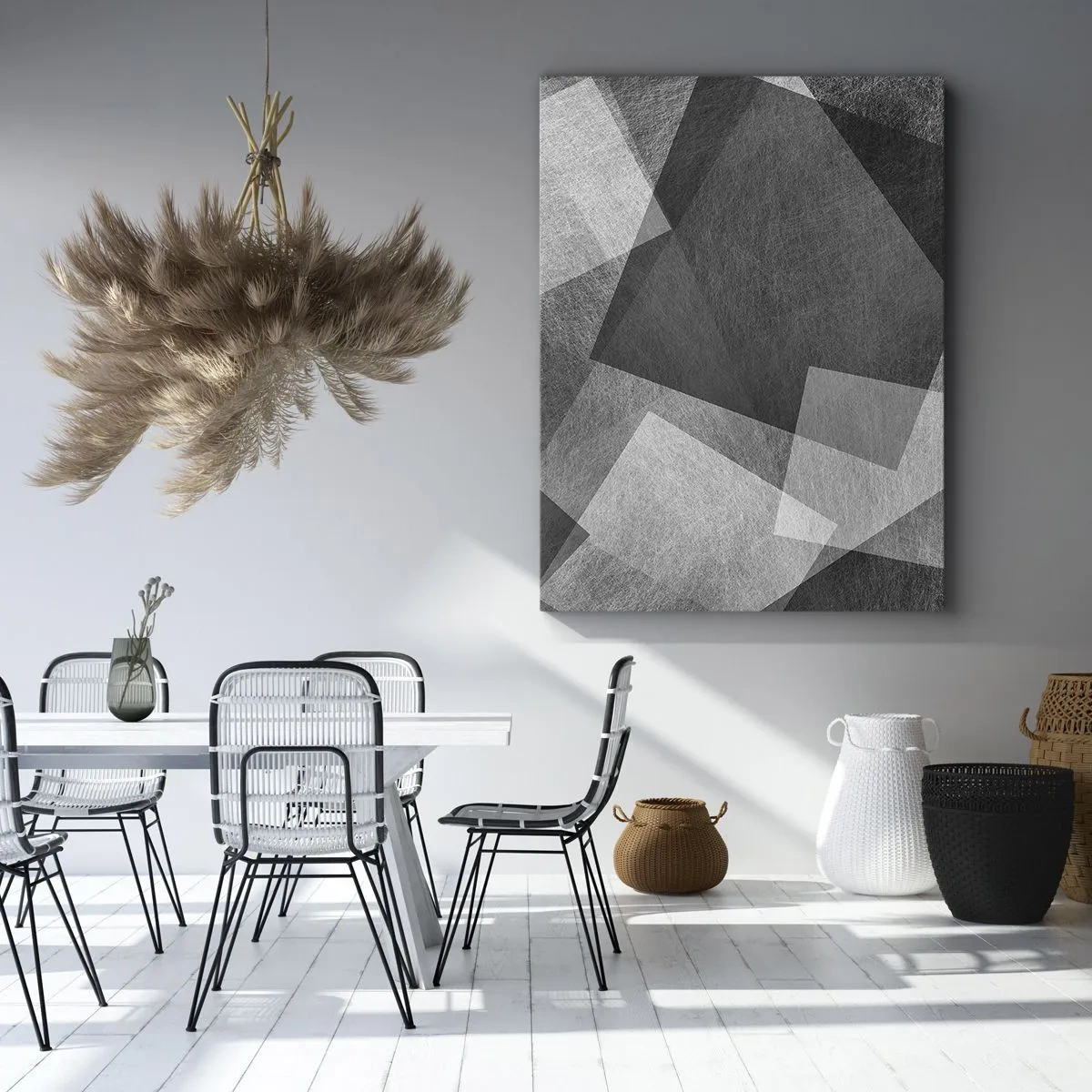 Quadro su tela - Stampe su Tela - Astrazione in bianco e nero con forme geometriche - 50x70cm - Simbolo eterno di ordine e durata - Decorazione murale moderna per soggiorno e camera da letto ARTTOR