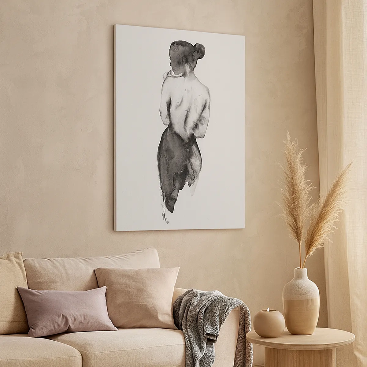 Quadro su tela - Stampe su Tela - La figura di una donna catturata in un delicato acquerello - 50x70cm - Accanto a lei il mondo scompare - Decorazione murale moderna per soggiorno e camera da letto ARTTOR