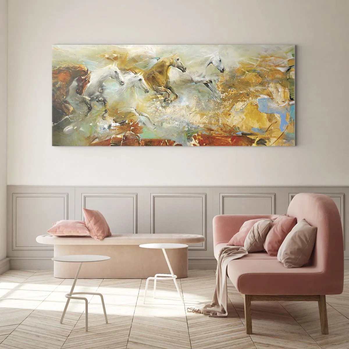 Quadro su vetro - Al galoppo attraverso la luce - 90x30 cm