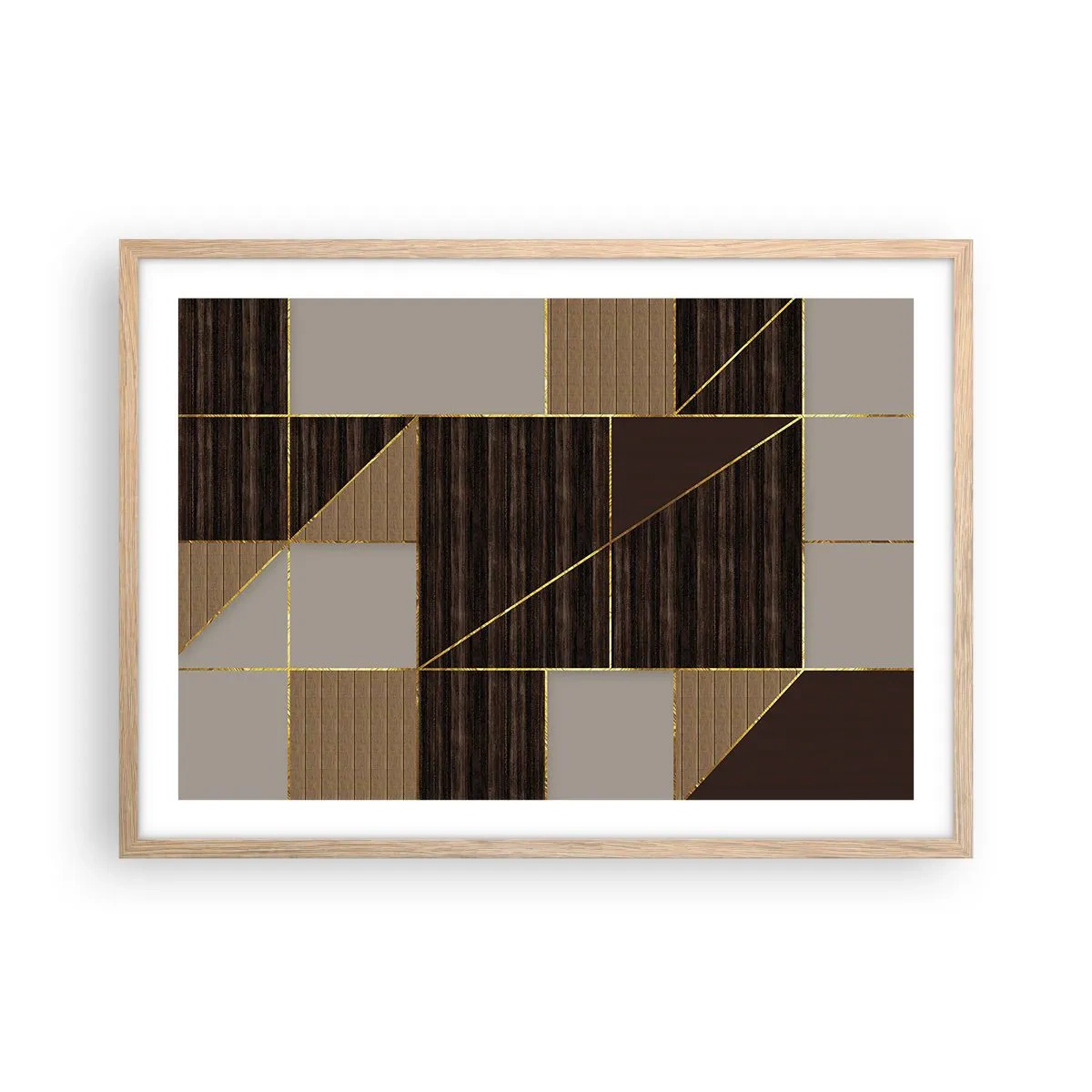 Poster in cornice rovere chiaro - Mosaico di marrone e oro - 70x50 cm