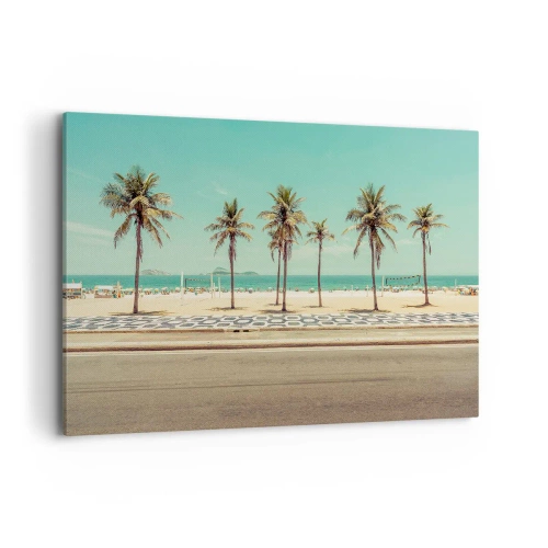 Quadro su tela - Stampe su Tela - Palme sulla spiaggia con vista sul mare e sul cielo azzurro - 120x80cm - A guardia della spiaggia - Decorazione murale moderna per soggiorno e camera da letto ARTTOR