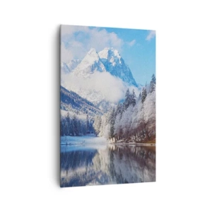 Quadro su tela - Stampe su Tela - Paesaggio montano invernale con alberi innevati e un lago - 80x120cm - Il custode innevato - Decorazione murale moderna per soggiorno e camera da letto ARTTOR