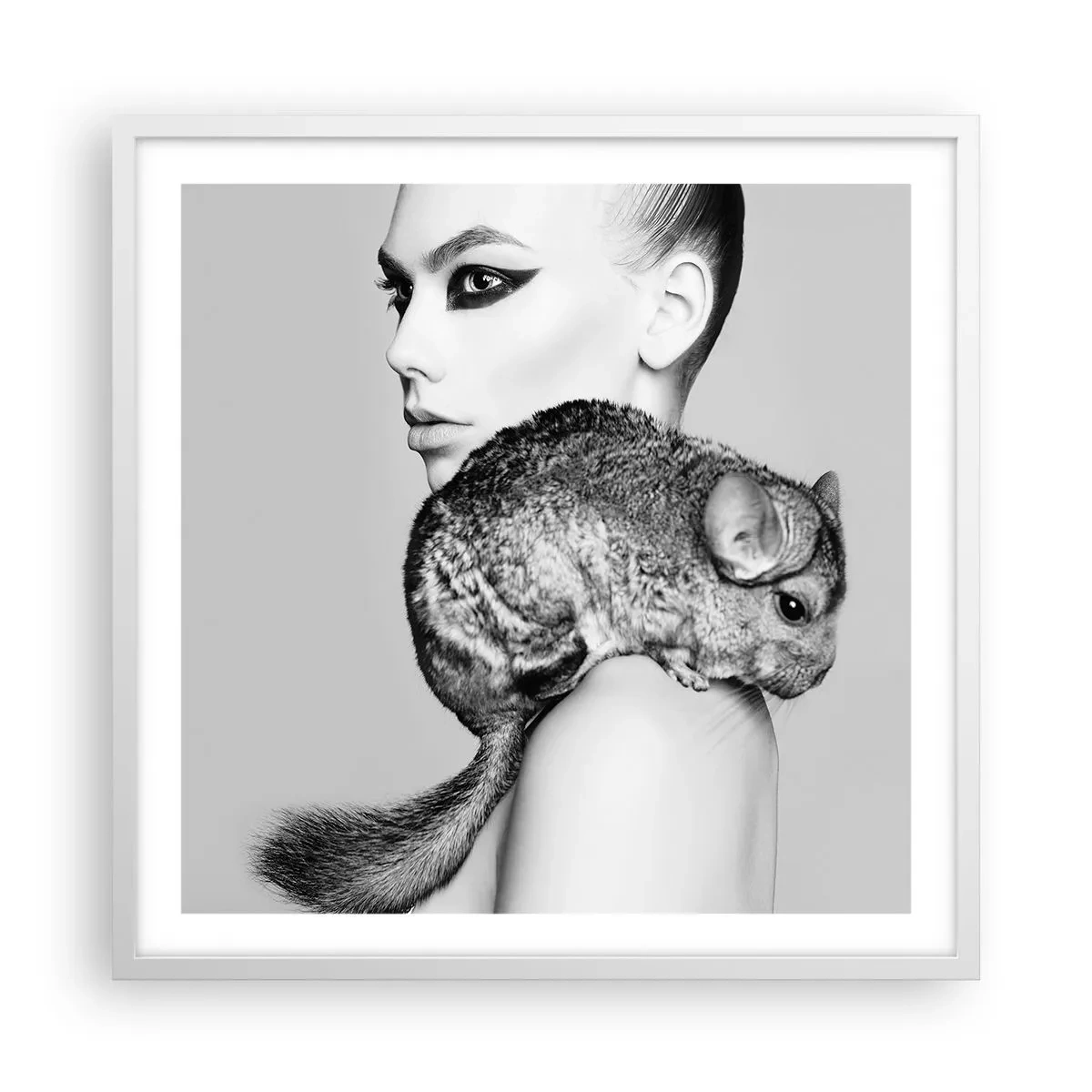 Poster in cornice bianca - Dama con il cincillà - 60x60 cm