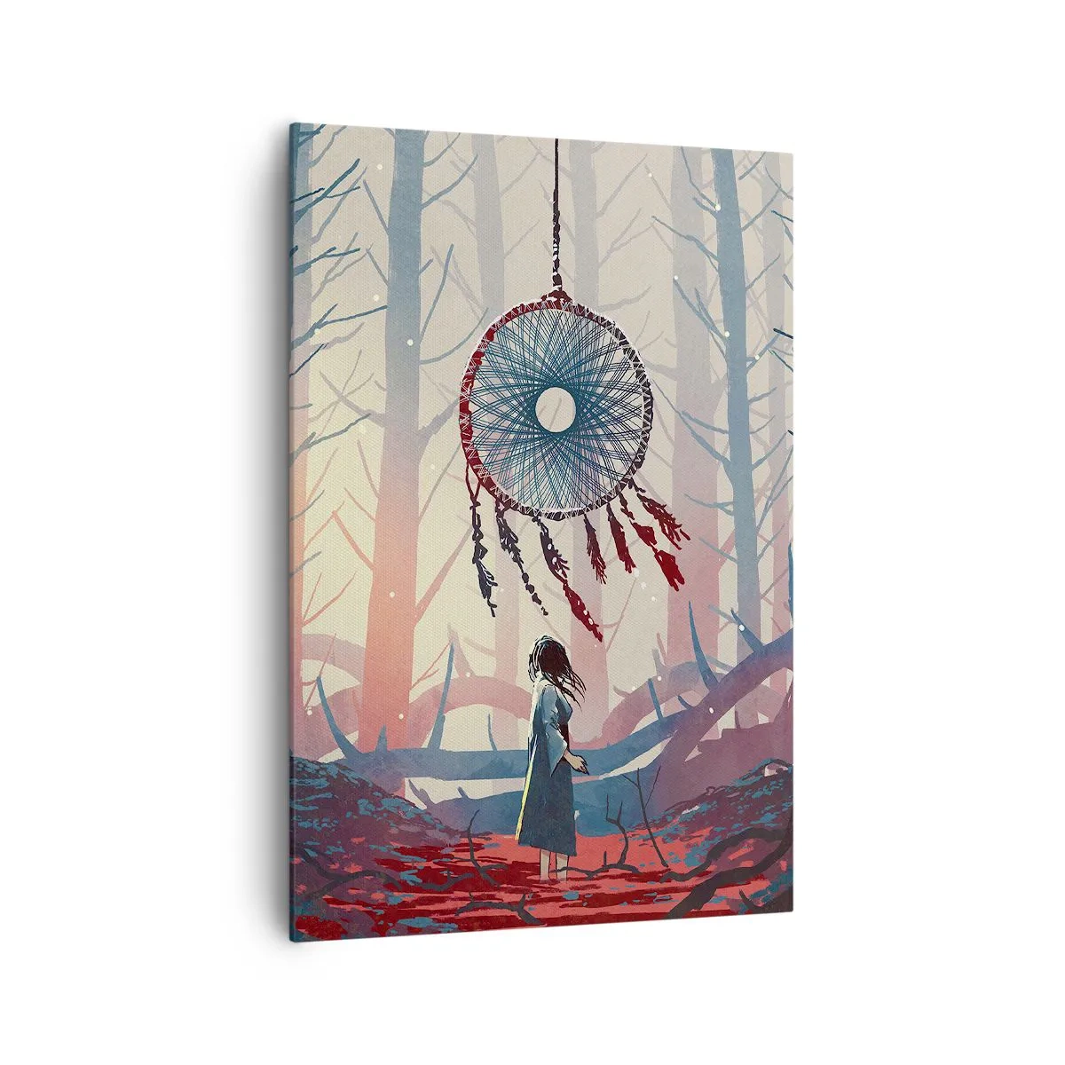 Quadro su tela - Stampe su Tela - Scena di foresta con un gigantesco acchiappasogni - 70x100cm - Il rituale segreto della felicità - Decorazione murale moderna per soggiorno e camera da letto ARTTOR