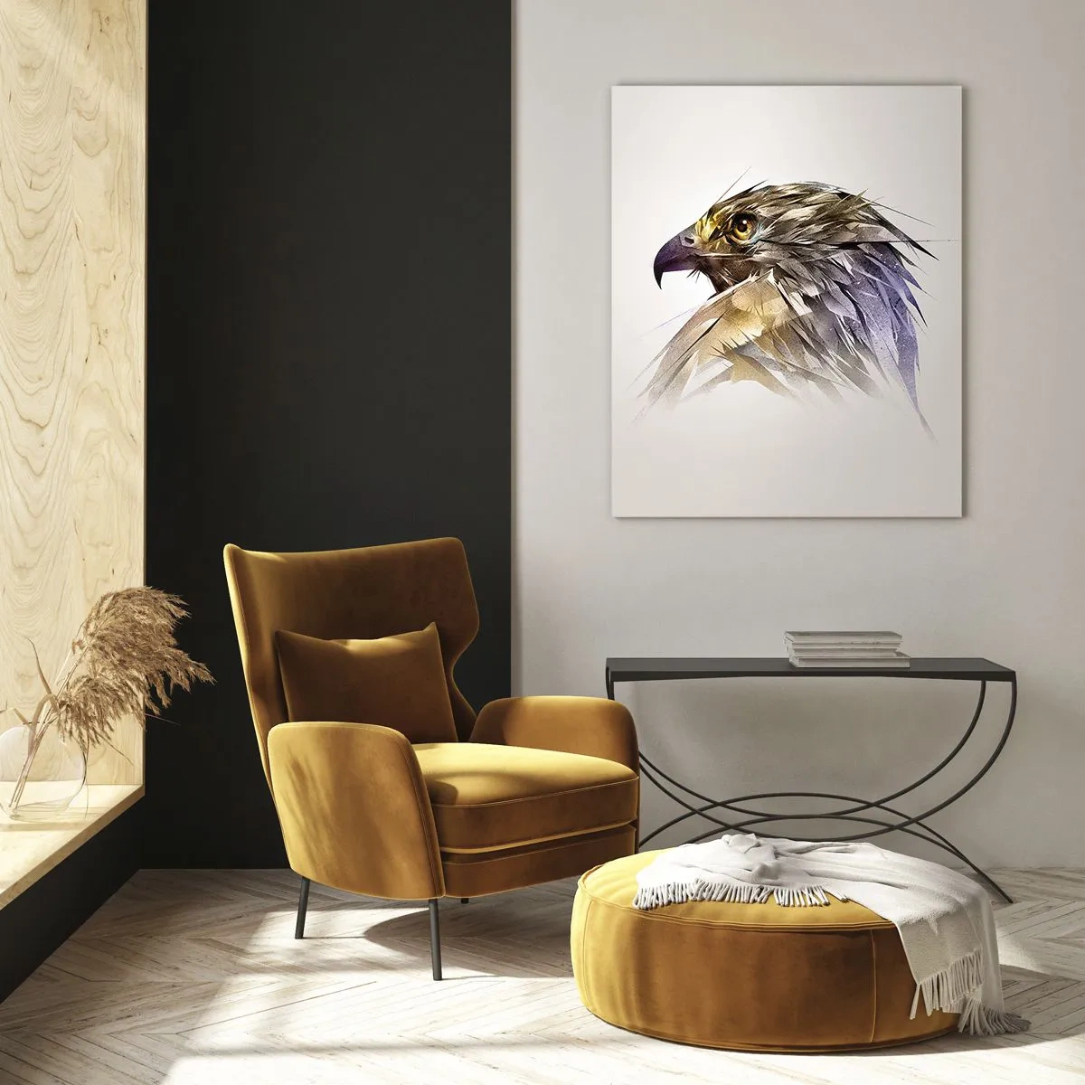 Quadro su vetro - Ritratto artistico di un'aquila in tonalità pastello - 70x100cm - Ritratto di guerriero - Decorazione murale moderna per soggiorno e camera da letto ARTTOR