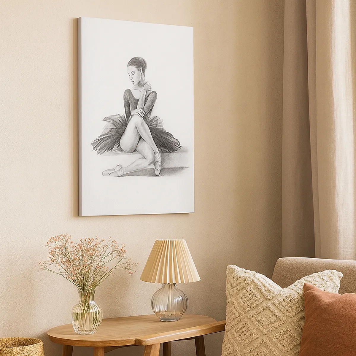 Quadro su tela - Stampe su Tela - Uno schizzo di una ballerina in uno stile classico e sottile - 50x70cm - Incantata dalla danza - Decorazione murale moderna per soggiorno e camera da letto ARTTOR