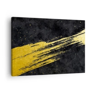 Quadro su tela - Stampe su Tela - Sfondo nero con pennellate dorate dinamiche - 70x50cm - Salto nell'iperspazio - Decorazione murale moderna per soggiorno e camera da letto ARTTOR
