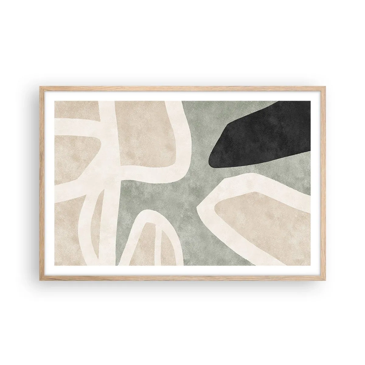 Poster in cornice rovere chiaro - Composizione con motivi in nero - 91x61 cm