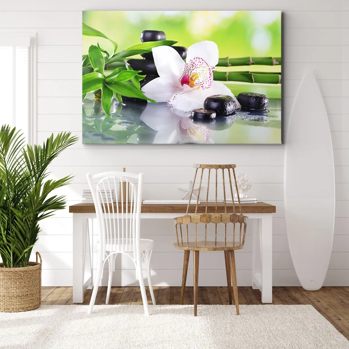 Quadro su tela - Stampe su Tela - Orchidea, pietre e bambù in un'armoniosa composizione spa - 100x70cm - Freschezza rinfrescante - Decorazione murale moderna per soggiorno e camera da letto ARTTOR